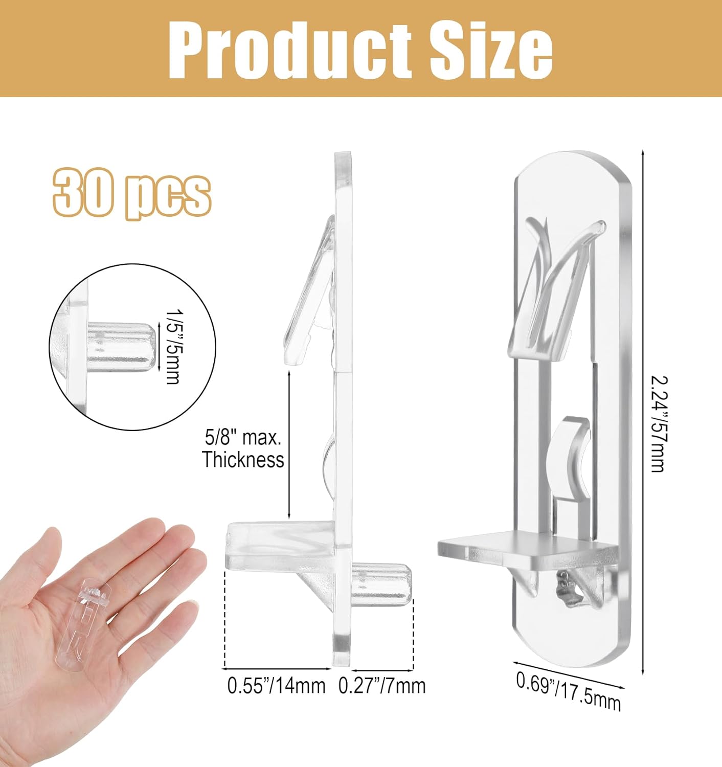 30Pcs Plastic Shelf Pegs, Plastic Locking Shelf Pegs Cabinet Holders for Shelves, Shelving Support Peg for Kitchen Cabinets Clear Bracket Clips, Easy to Install, Durable & Sturdy