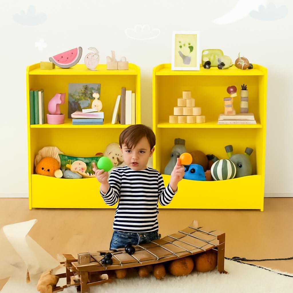 Kids Bookshelf, Toy Storage Organizer, Children's Toy Shelf, Toy Storage Cabinet, Fit for Children's Room, Playroom, Hallway, Kindergarten, Yellow