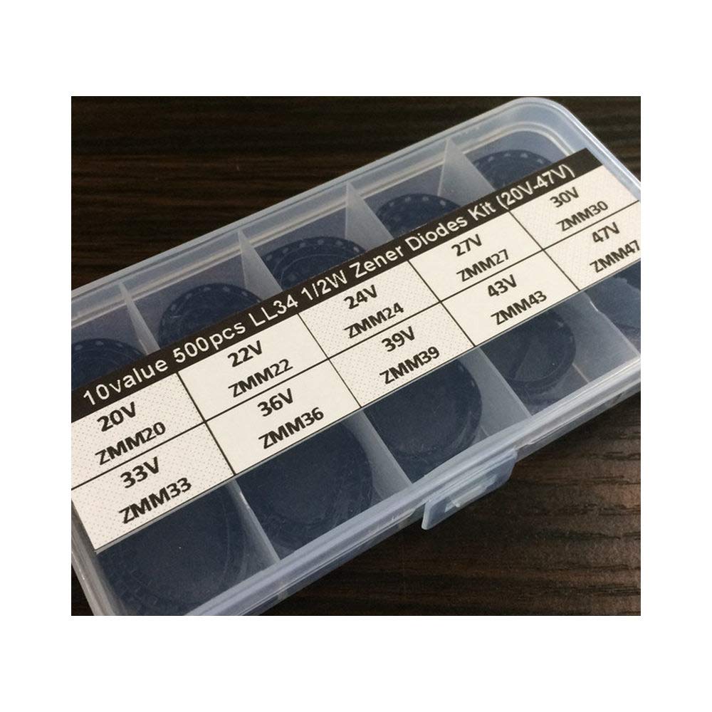 10Values x50 500pcs LL34 1/2W SMD Zener Diode Assortment Electronic kit 20V-47V with Storage Box