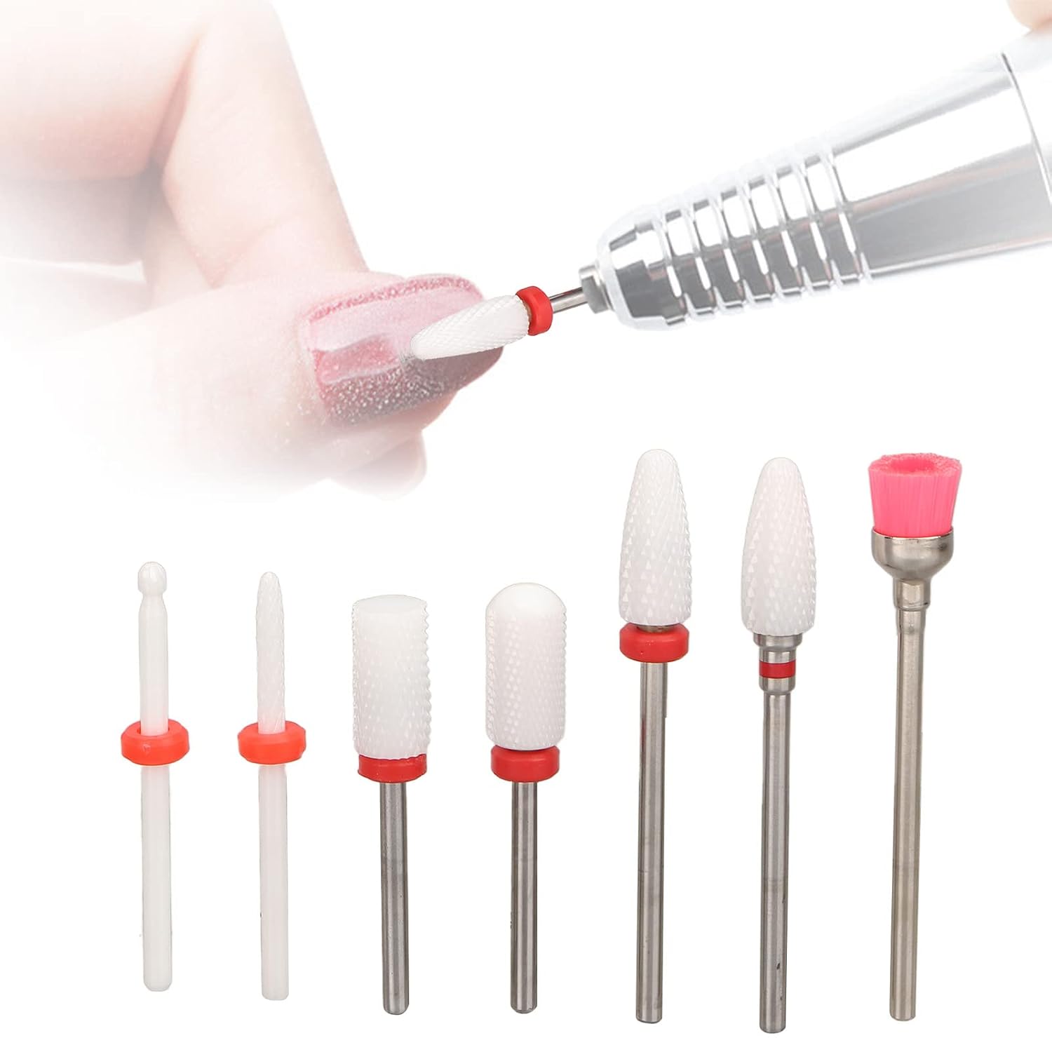 7Pcs Set Nail Drill Bits Set with Grinding Head Holder, Professional Ceramic Display Manicure Pedicure Bits, Acrylic Gel Nails Cuticle Manicure Pedicure