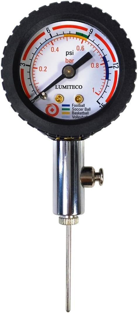 Accurate Ball Pressure Gauge for Basketball,Football,Soccer Ball,Volleyball,15PSI with Protective Rubber Guard &Two Ball Needle,Portable Sports Pressure Gauge