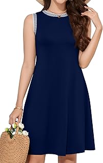 2025 Summer Dresses for Women Casual Loose Fit Beach Vacation Sundress Sleeveless Crewneck Tank Dress with Pockets