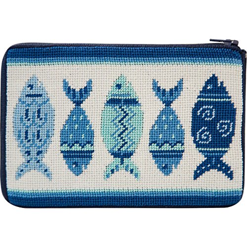 Stitch & Zip Needlepoint Purse Kit- Blue Fishes