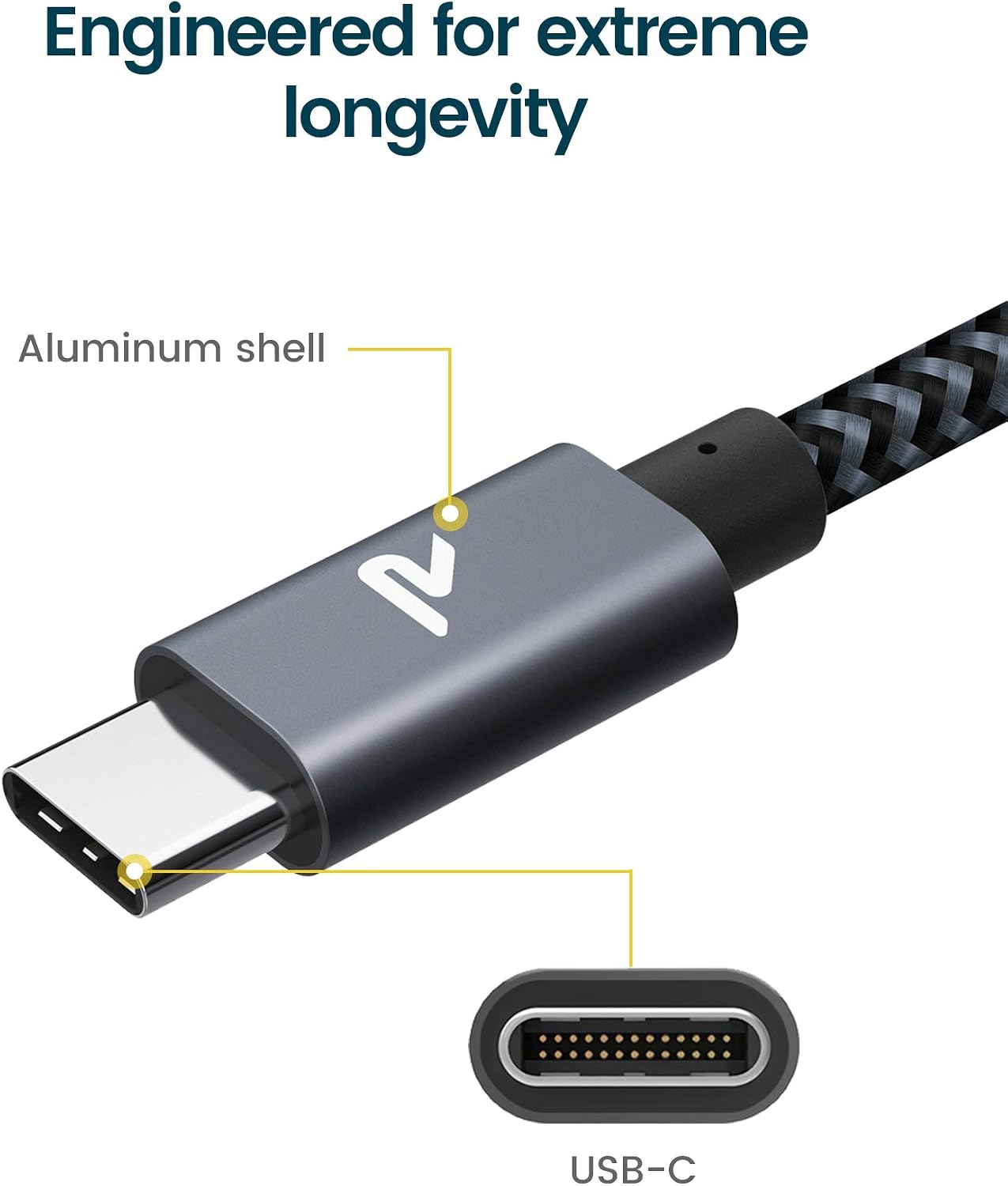 RAMPOW 60W USB C to USB C Cable 10ft - PD Fast Charging USB C Cable - Braided Type C to Type C Cable for MacBook Air/Pro 13'',iPad Pro 2020/2018,Samsung S20/Note 20,Google Pixel 2/3/4 etc - Space Gray