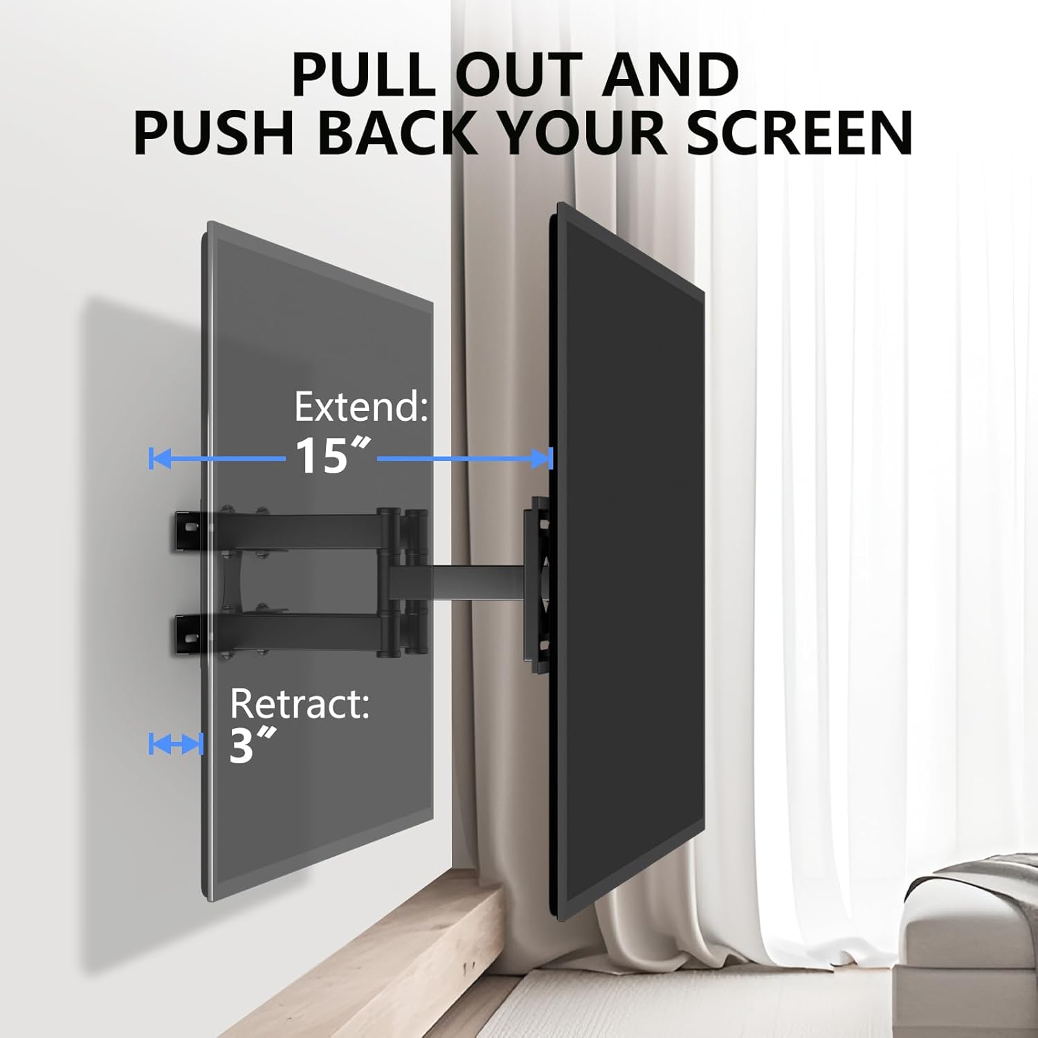 Full Motion TV Wall Mount for 26-70 Inch TVs up to 99 lbs, Dual Articulating Arms Swivel & Tilt Bracket, Max VESA 400x400mm, Fits 12/16” Wood Studs