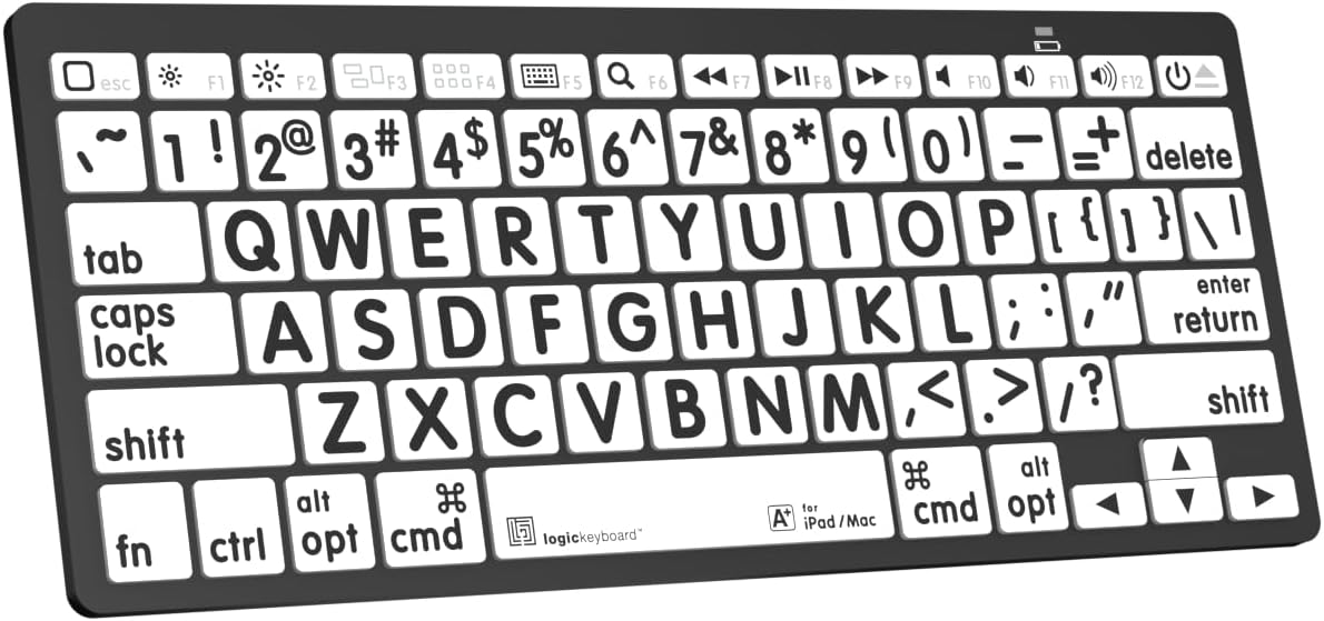 Logickeyboard BT Wireless with Large Print • for iPad and Mac • Black Letters on White Keys • p/n LKBU-LPBW-BTON-US