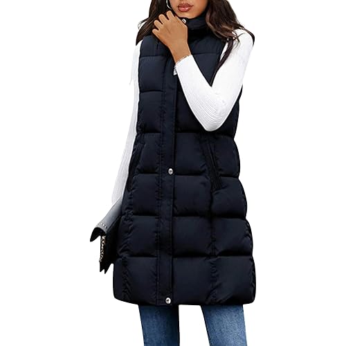 Tanming Women's Long Puffer Vest Casual Sleeveless Puffy Jacket with Removable Hood