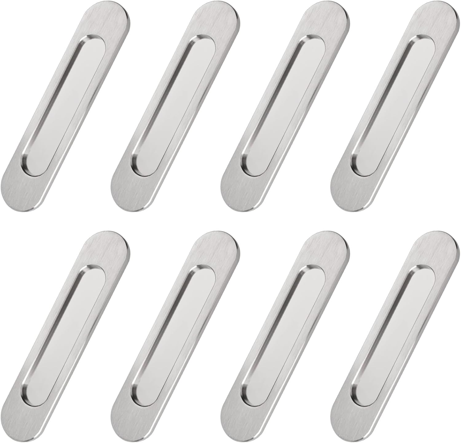 MOROBOR Self-Stick Oval Sliding Door Pulls, 8pcs Brushed Steel Aluminum Alloy Flush Pull Handle Punch-Free Handles for Sliding Barn Door Windows Cabinets/18cm
