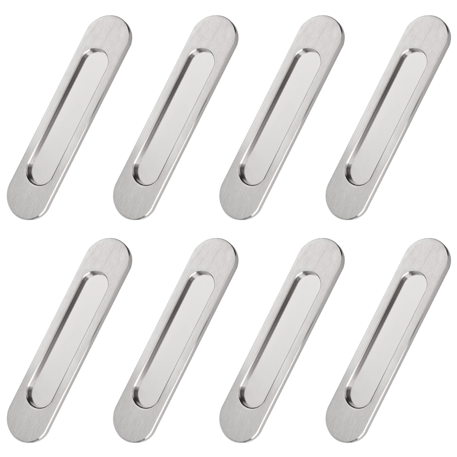 MOROBOR Self-Stick Oval Sliding Door Pulls, 8pcs Brushed Steel Aluminum Alloy Flush Pull Handle Punch-Free Handles for Sliding Barn Door Windows Cabinets/18cm