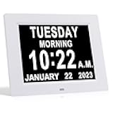 TMC 8 Inch Dementia Clock for Seniors - Medication Reminders, 12 Custom Alarms, Auto-Dimming Large Display Digital Calendar with Multi-Language Support USB Photo & Video Playback, Wall or Desk Mount