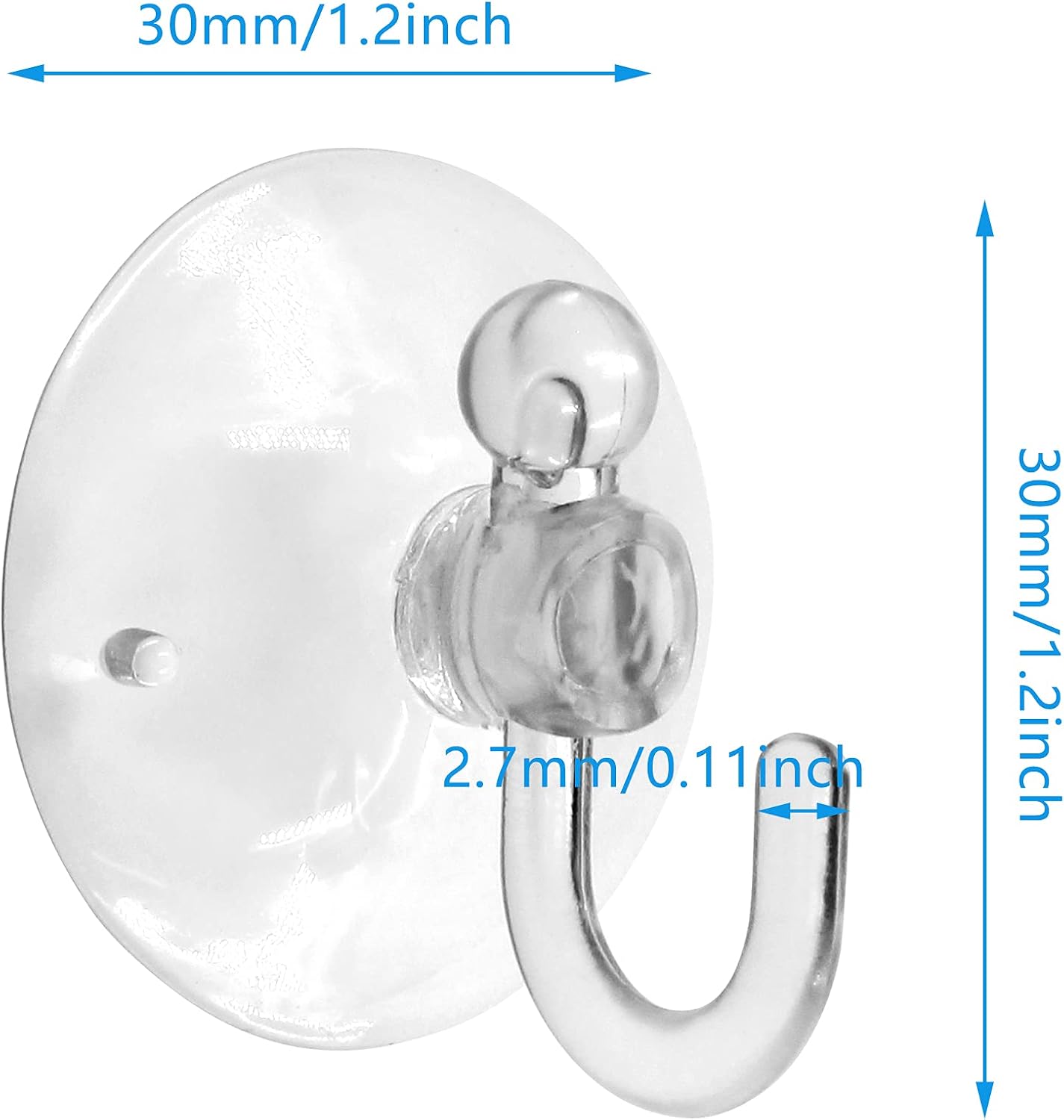 Piutouyar 20Pcs Suction Cup with Ring 30mm/1.2" Clear Key Ring Sucker Cups