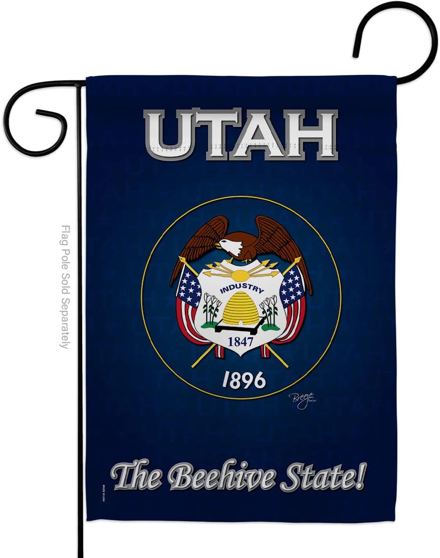 Utah Garden Flag Set with Stand Americana States USA American Territories Republic Country Particular Area Small Decorative Gift Yard House Banner Made In 13 X 18.5