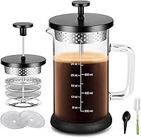 Vista 12 de Cafetera de prensa francesa de 12 onzas, cafetera de té espresso con sistema de 4 filtros, émbolo de acero inoxidable y vidrio de borosilicato