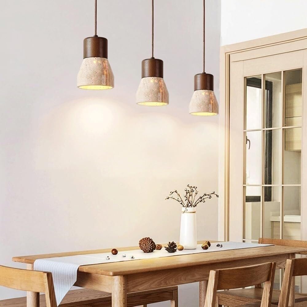 Japanische gelbe Travertin-Pendelleuchte, kreative Kücheninsel-Hängelampe im Retro-Industrie-Stil, einflammiger Nachttisch-Kronleuchter aus Holz für Bartheke, Café, Restaurant-Deko