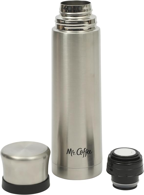 Mr. Coffee Silverleaf 23 oz Stainless Steel Thermal Bottle – Double Wall Vacuum Insulated Travel Mug with Leak-Proof Lid – Hot & Cold Beverage Flask for Work, Commute, or Camping