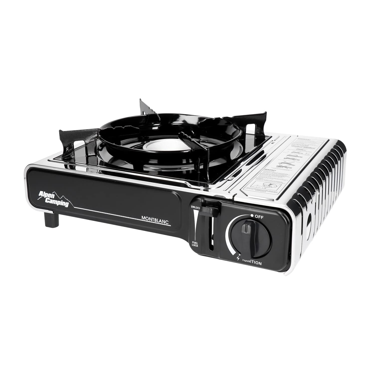 AlpenCamping Stufa a Gas 2,2kW con Stufa a Gas Cross Camping Consumo di Gas 160g/h Accensione piezoelettrica+ 16 cartucce di gas da 400 ml