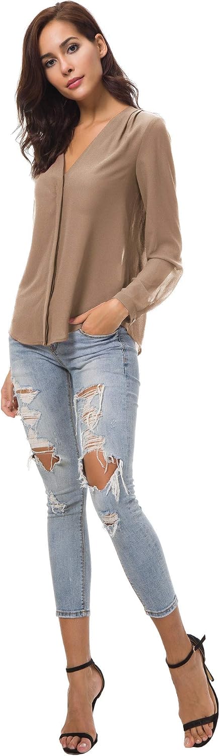 Urban CoCo(アーバンココ) Vネック フリルショルダーソリッドシフォンブラウス レディース US サイズ: X-Large