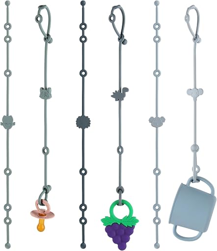 Slotic 6-Pack Baby Toy Straps, Silicone High Chair & Stroller Straps, Toddler Bottle & Car Seat Accessories, Baby Travel Essentials with Pacifier Clips (Blue)
