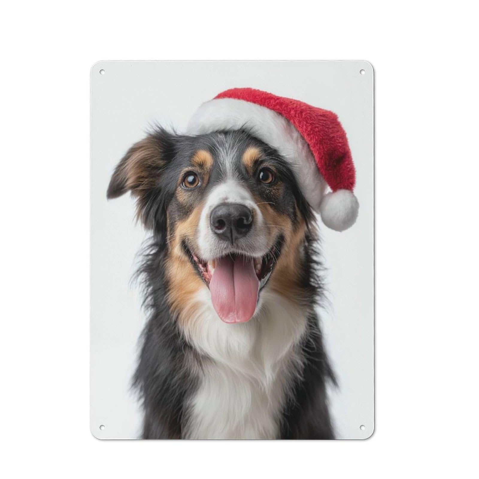 Junmoney Collie Dog With Santa Hat Rustic Metal Sign 40X30cm For Kitchen Or Home Bar, Gift For Kitchen Decor Lovers During The Christmas Season