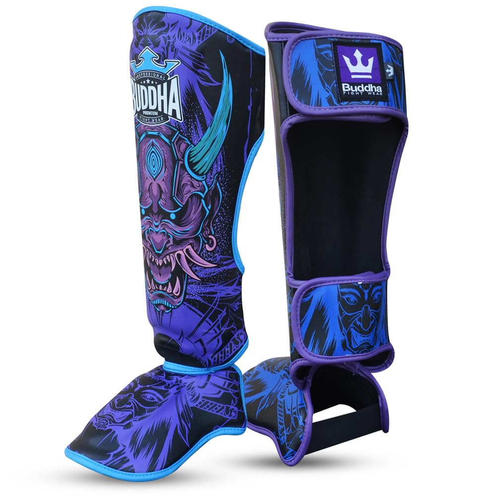 BUDDHA FIGHT WEAR - Parastinchi Muay Thai, MMA e Kick Boxing Modello Epic - Realizzati in Pelle Sintetica di Ultima Generazione - Cuciture più resistenti e rinforzate - Vari disegni