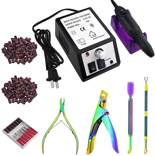 Juego de cortaúñas eléctrico profesional con 206 bandas de lijado para el hogar y el salón (negro)