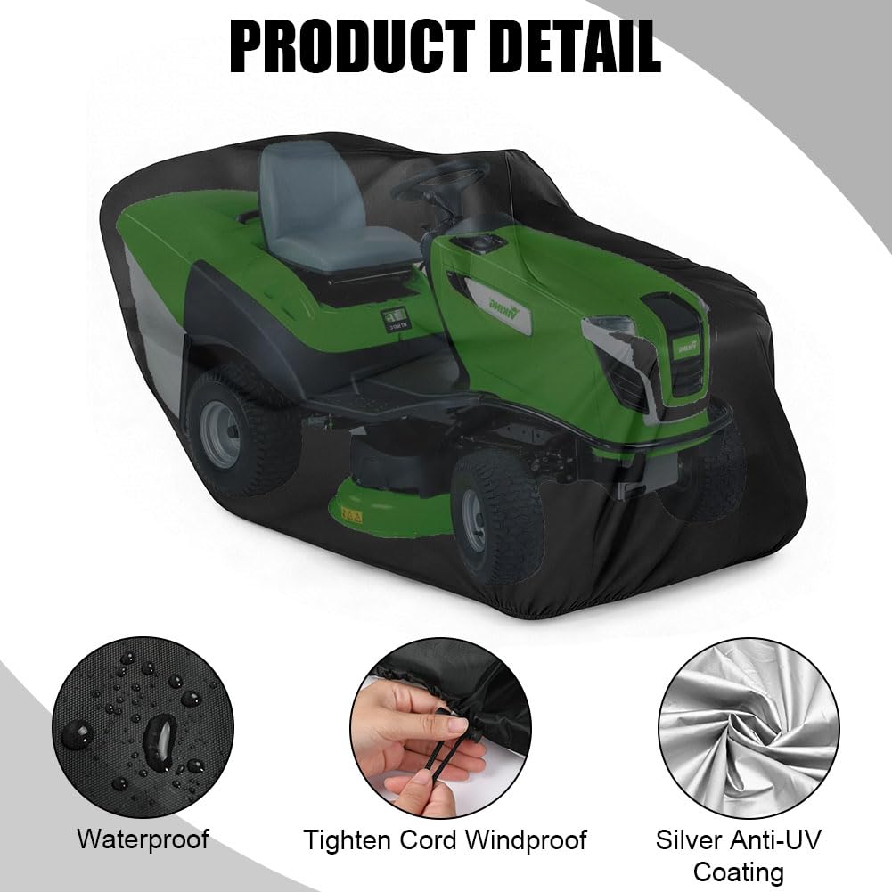 AOOWU Housse de Tondeuse à Gazon, Housse de tondeuse à gazon d'extérieur imperméable et résistante en polyester Oxford 210D, Housse de tracteur de jardin avec Cordon de Serrage, Anti-UV universelle