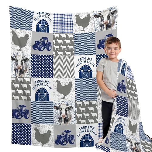 Image of BUYYET Farm Animal Chicken Cow Gift Throw Blanket Farmhouse Tractor Animal Print Neutral Baby Blanket for Boy Girl Birthday Cow Chicken Swaddle Receiving Blanket 30''x 40'' for Baby