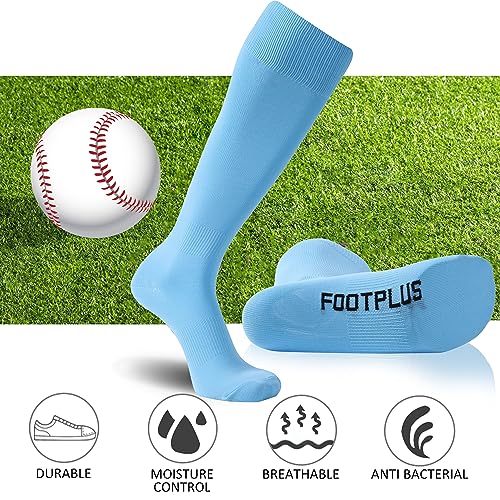 Image of FOOTPLUS Baseball Softball Socks,Unisex Over Knee High Solid Sports Rugby Summer Soccer Camps Socks