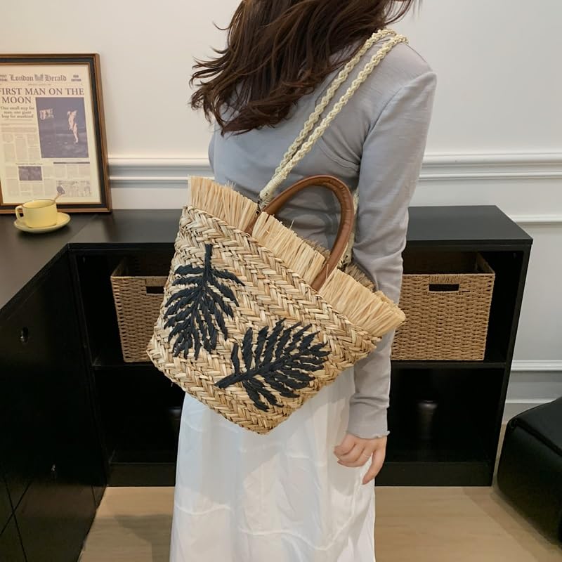 Women Bohemian Straw Grass Handbag Lightweight Tote