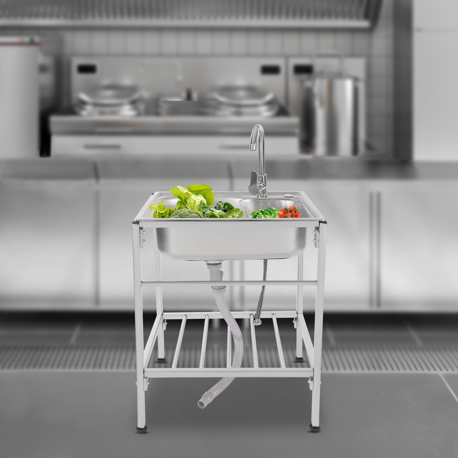 Lavello da Cucina in Acciaio Inox con Rubinetto Caldo e Freddo per Laboratori, Caffè, Bar Boutique 60 X 45 x 15 cm