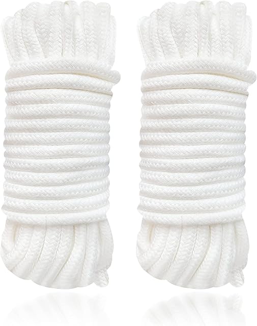YRU 2 Pack Soft Cotton Rope, Multipurpose Durable Long Rope Craft Colored Rope, 32 Feet/10M Soft Twisted Cotton Knot Tying Rope Cord, Utility Braided Cotton Rope (White+White)