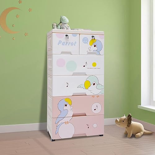 Miniatura 4 de SEANESZTI Cómoda de cajones de plástico, armario de almacenamiento con 6 cajones, cómoda de almacenamiento de cajones de plástico para dormitorio,