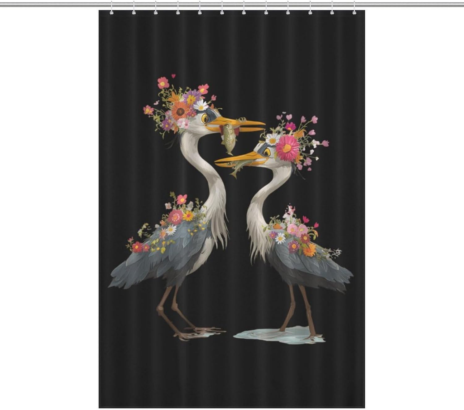 Heron Flower Beach Bird Shower Curtain 46.85x70.87Inch（119x180cm） Polyester Bath Curtain Shower Curtains Printed Decorative