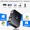 QIANRENON USB 2.0 Printer Sharing Switch 2 Port USB B Pressure Switch Adapter 2 Computers Share 1 Printer Manual Switch with LED Light Includes 2 x 1.5 m USB 2.0 Printer Cable