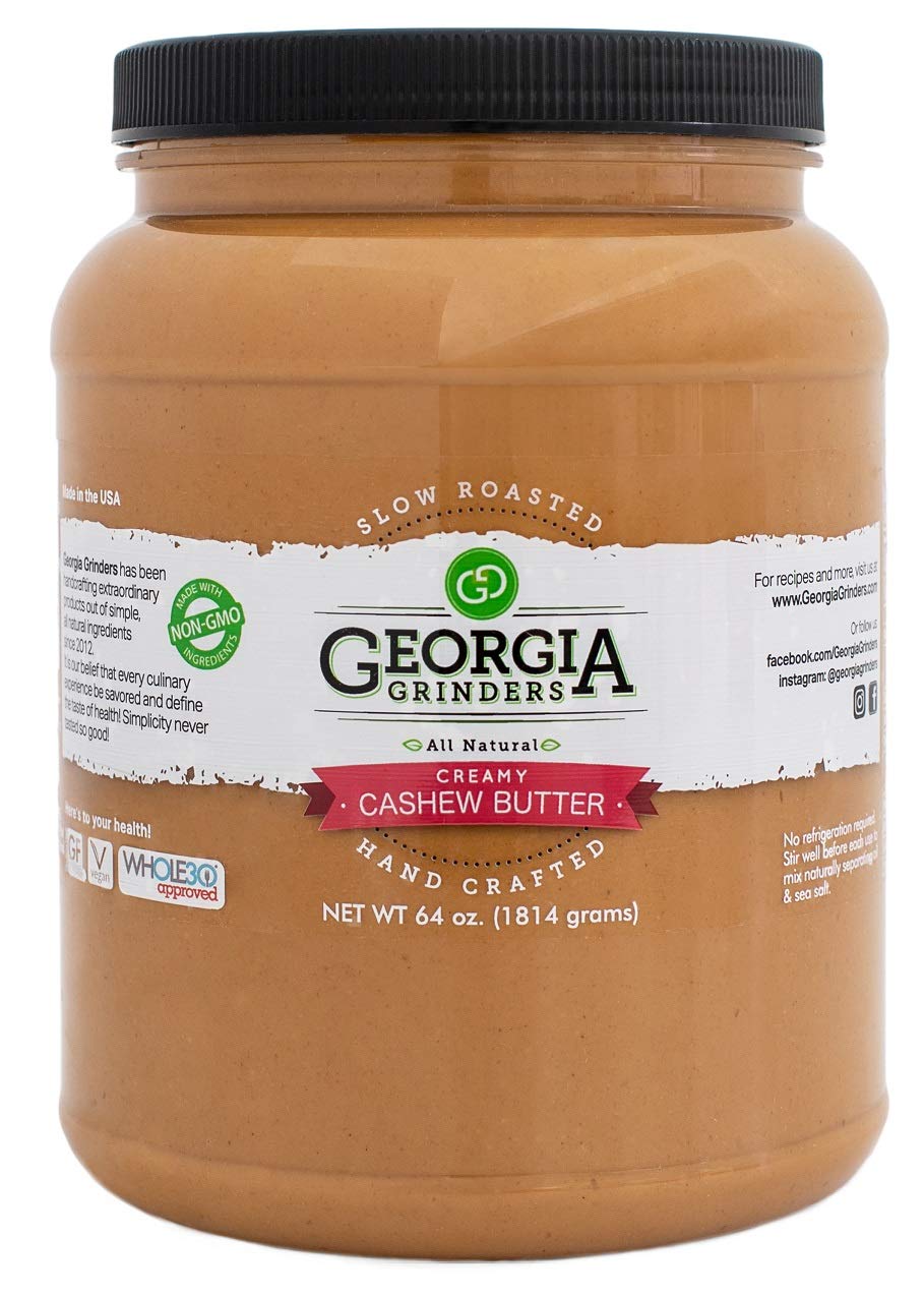 Georgia Grinders Cashew Butter Creamy 64oz, Bulk Size Get more for less, Smooth Gourmet Cashew Spread, Whole30Approved, Keto & Vegan Friendly, No Sugar or Additives, Non-GMO, Gluten Free