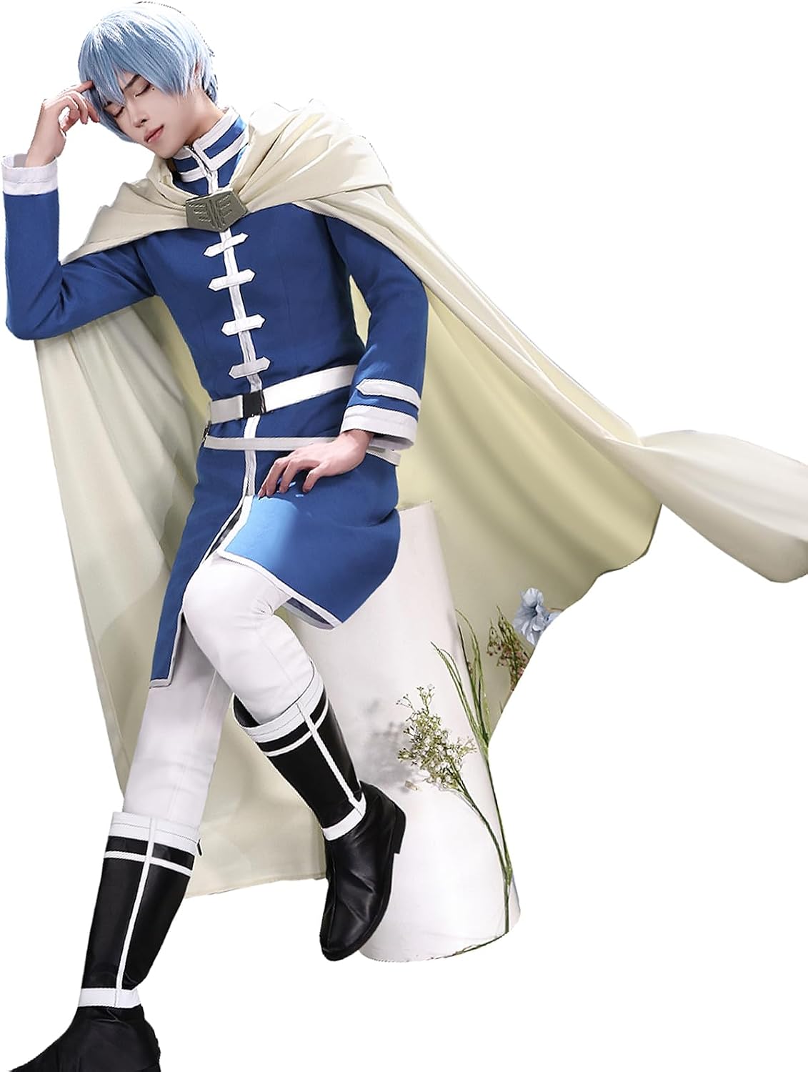 Men Cosplay Anime Costumes Blue Hero Outfit with Cape Full Set for Halloween Party