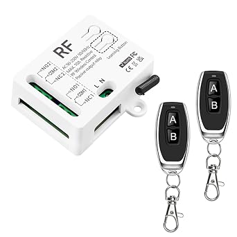 433Mhz RF Wireless Remote Control Switch with 2 Transmitters AC 220V 230V 240V 10A 2Channel Relay Receiver for Electric Curtain Garage Door Motor Light Radio Control Switch