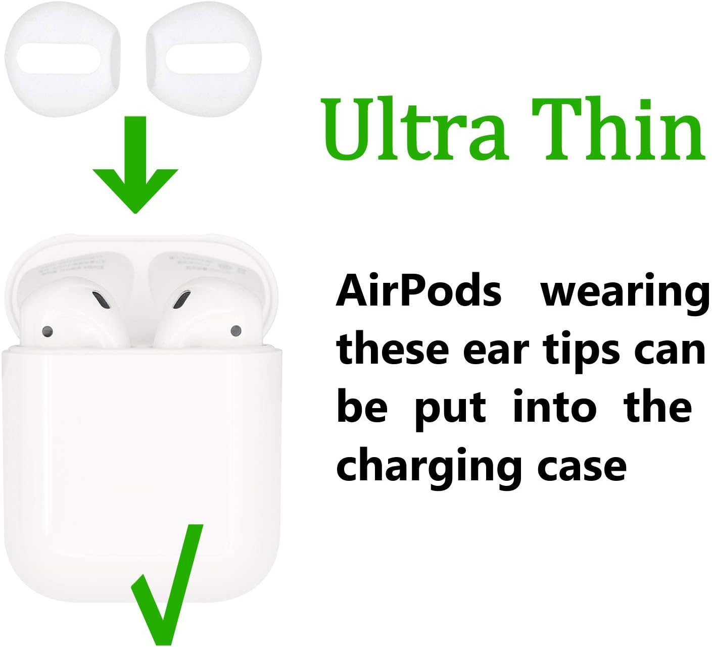 IiEXCEL (Fit in Case) 4 Pairs Replacement Super Thin Slim Rubber Silicone Earbuds Ear Tips and Covers Skin for Apple AirPods or EarPods Headphones (Fit in Charging Case) (4 White)