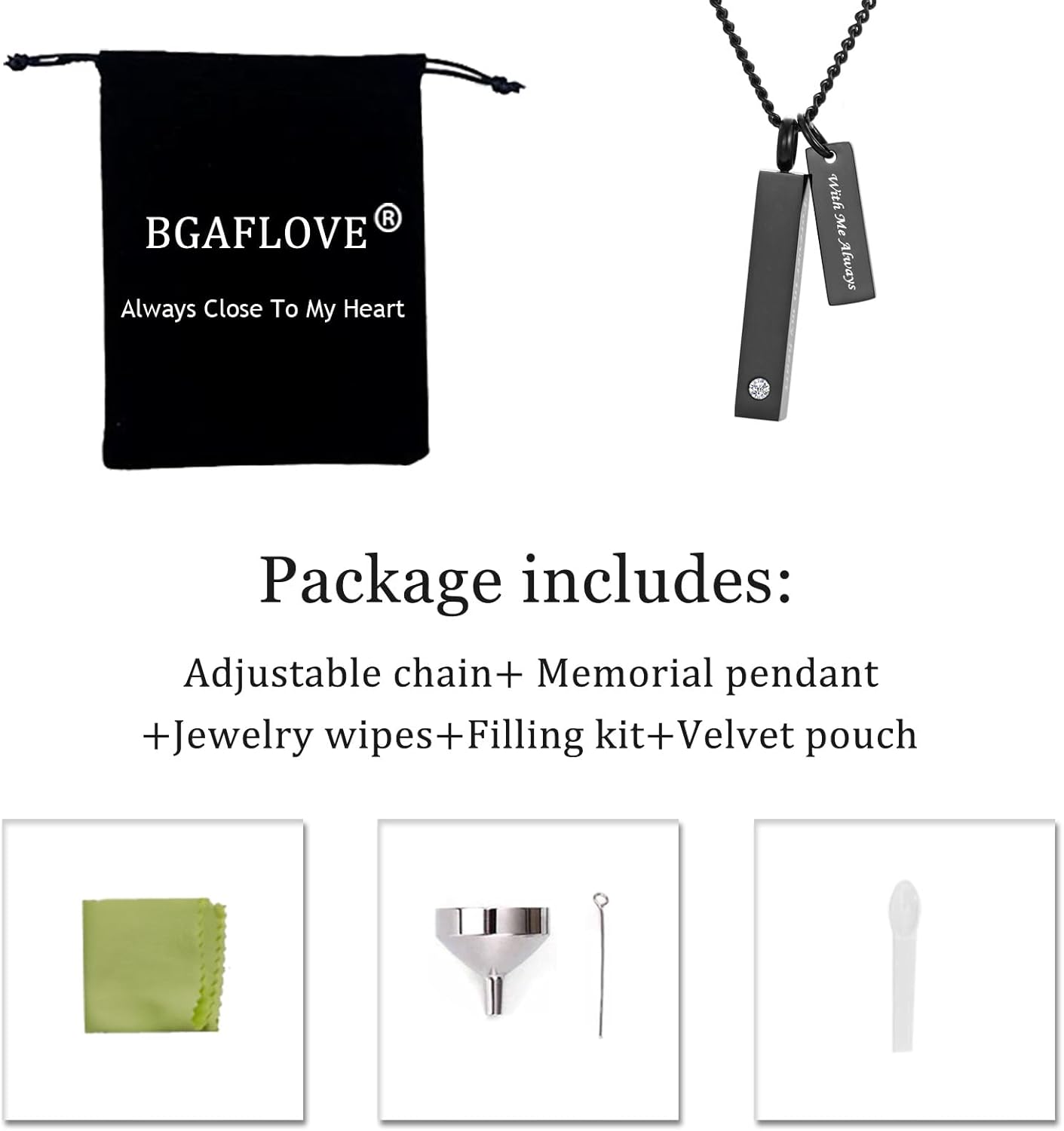 Crystal Black Cremation Jewelry for Ashes Silver Urn Necklace for Ashes, Birthstone Cube Urns Memorial Ashes Necklace Pendant Keepsake, Cremation Urn Jewelry Bar Locket With CZ - Image 6