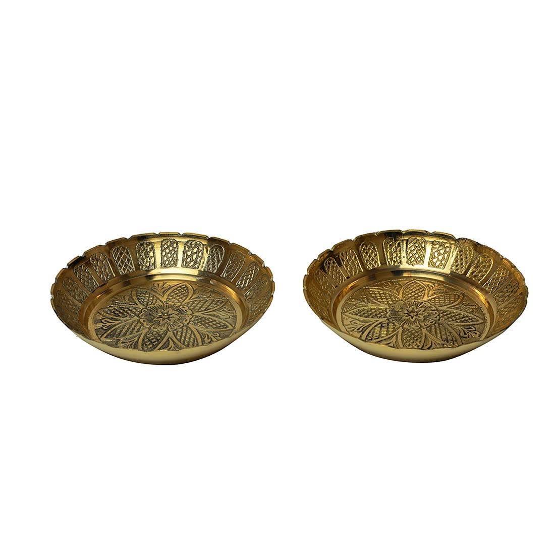 Set of 2 Nakshi Plate, Decorative Brass Indian Prasad Plate Katori for Pooja Pooja Utensils Item Articles (Size 3" Diameter) Patra (Katori)