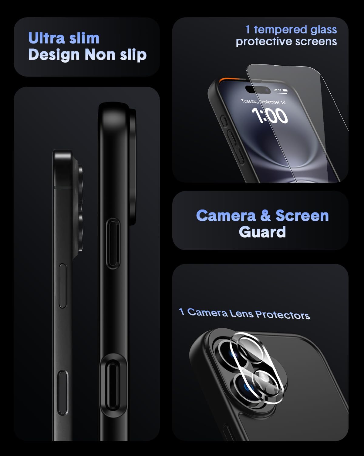 for iPhone 16 Case,Compatible with MagSafe, Includes Tempered Glass Screen & Lens Protectors, Translucent Matte Anti-Fingerprint, Slim Full-Body Military Grade Shockproof case thumbnail