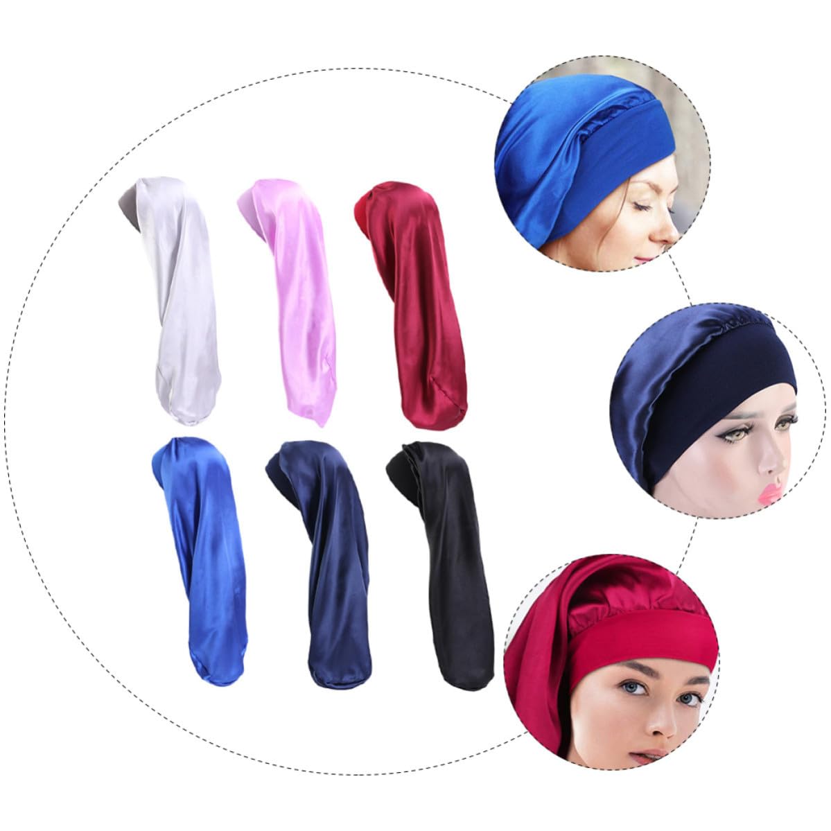6pcs Long Satin Sleeping Cap Hair Protection Hat Lightweight and Portable Elastic Headband for Adults Suitable for Wash Face and Sleep