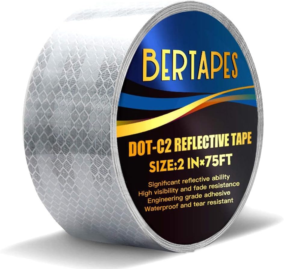 BERTAPES Silver Reflective Tape,DOT-C2 Outdoor Safety Tape,High Viscosity, Waterproof, Fade Resistant,Durable,Reflector Conspicuity,Weather and Moisture Resistant,2 in × 75 FT