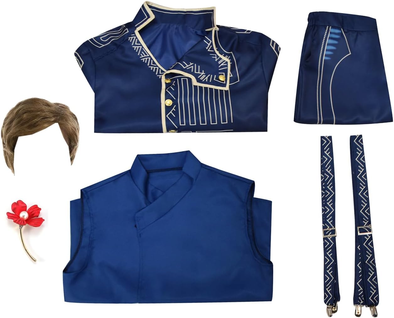 Mens Witch Cosplay Costume Prince Blue Uniform Suit Halloween Outfits Gothic Jacket Shirt Pants Set