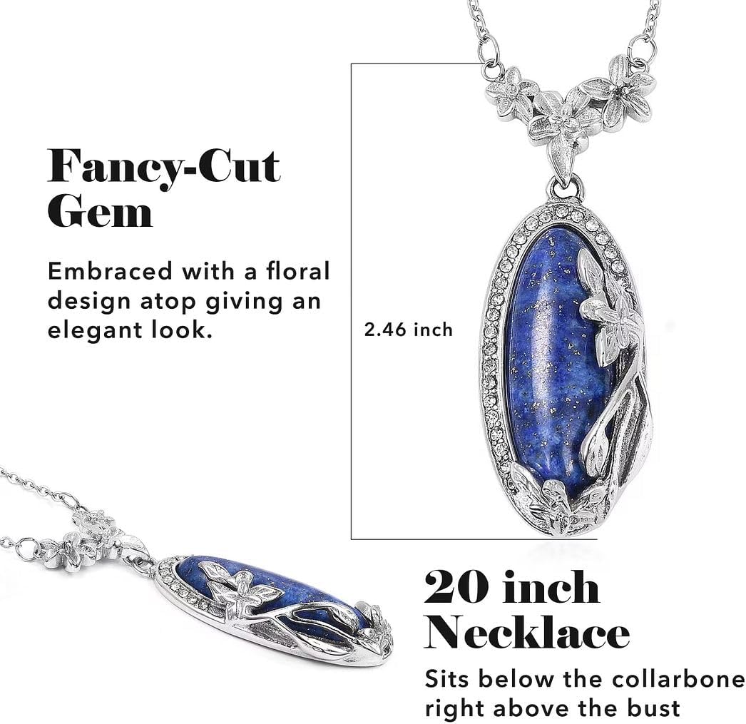 Shop LC Blue Lapis Lazuli Necklace for Women - Flower Birthstone Necklace Statement Jewelry Chain - 20 Inches Anniversary Engagement Wedding Birthday Gifts