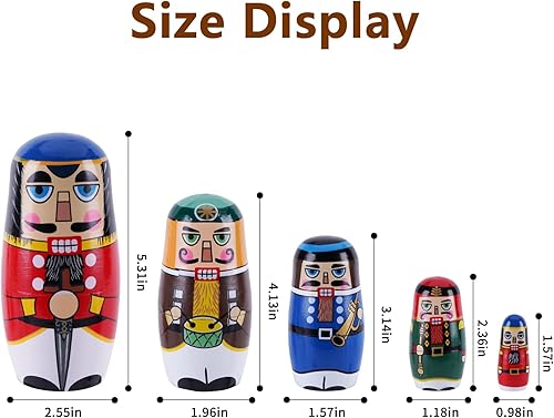 Miniatura 4 de Muñecos anidables de cascanueces rusos de Navidad, juego anidado de madera hecho a mano, muñecas Matryoshka, 5 muñecas apilables, juguetes para
