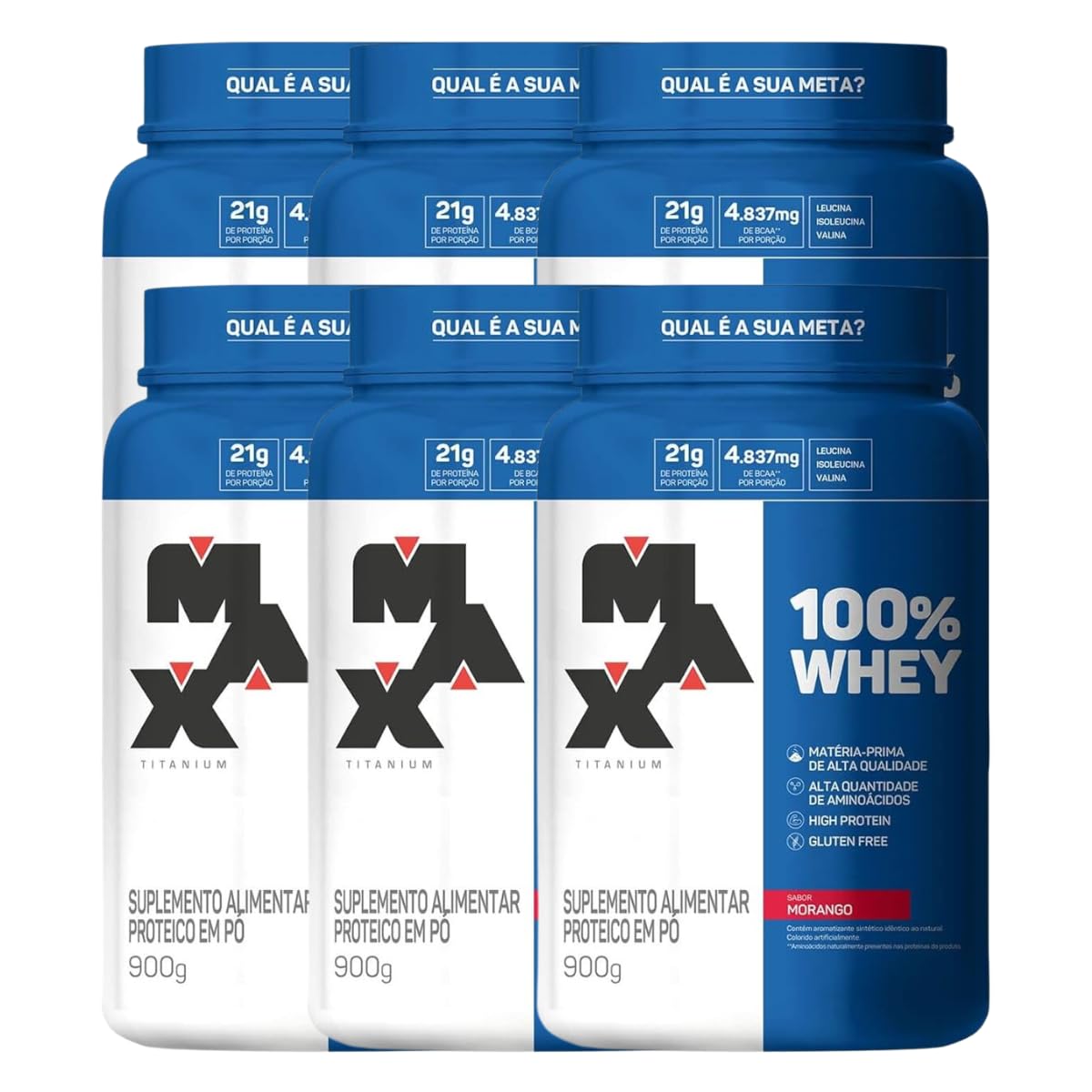 Kit 6 100% Whey Max Titanium Pote 900g Morango Suplemento em promoção! Veja a oferta e mais achadinhos de Vitaminas & Suplementos 2 Hoje é o melhor dia para comprar Kit 6 100% Whey Max Titanium Pote 900g Morango Suplemento com aquele preço maroto! Promoção! Aproveite a oferta! 2