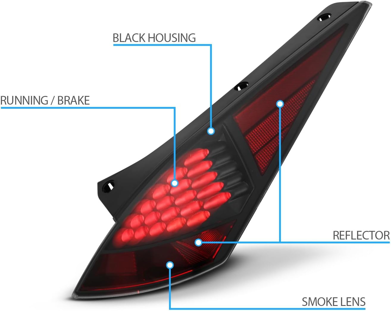 AmeriLite for 2003-2005 350Z LED Smoke Black Replacement Tail Light Brake Lamp Set - Passenger and Driver Side