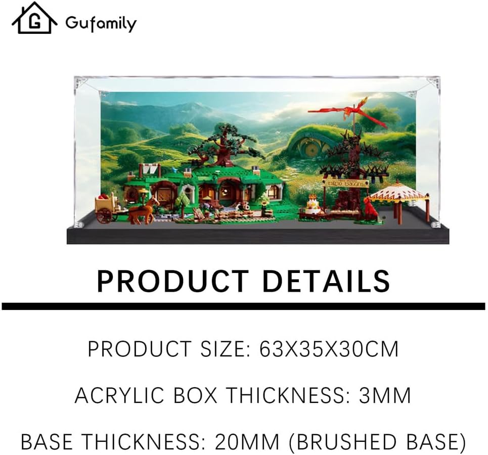 Acrylic Display case Designed for Lego Shire 10354 Building Block Model, Transparent dust Cover, 3mm Thick Acrylic Plate, 20mm Brushed Base (Toy not Included),A