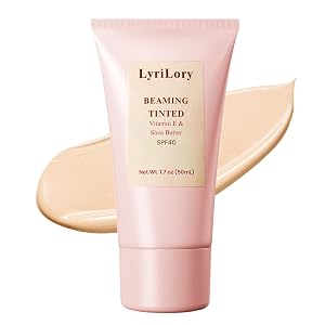 LyriLory Beaming Tinted Moisturizer with SPF 40 Daily Facial Sunscreen with Glow Effect UVA UVB Protection Vitamin E